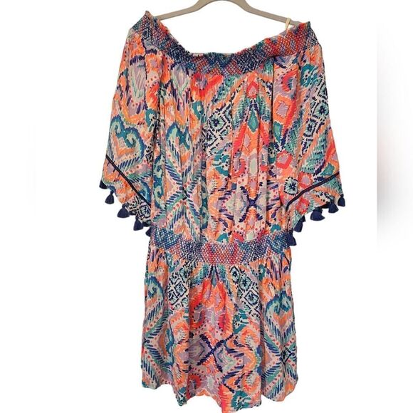 Lilly Pulitzer "Joelle" Off The Shoulder Tunic Dress, Printed Smocked | L - Picture 4 of 9